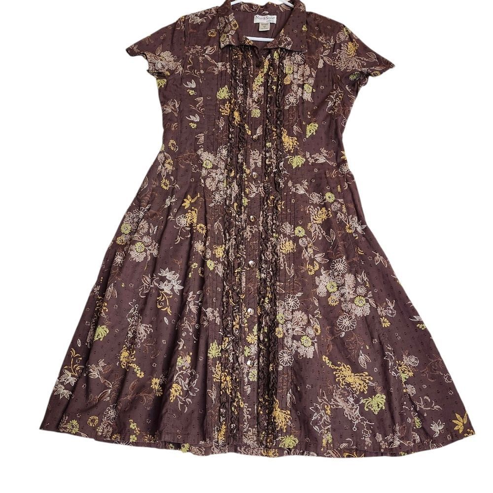 NorthStyle Ruffled Front Short Sleeve Shirt Dress Midi‎ Sz 10